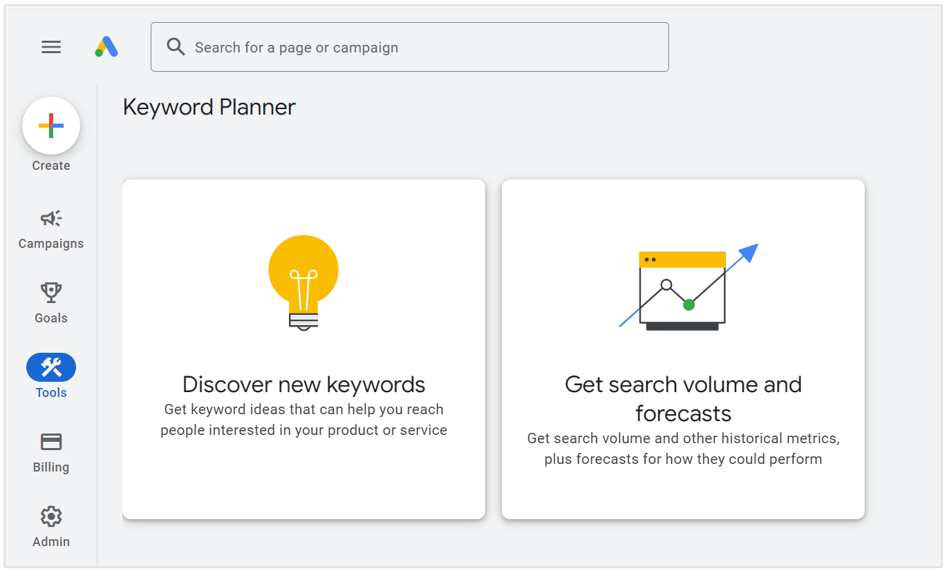 google keyword planner interface